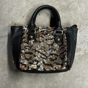 Betsey Johnson Black & Gold Sequin Cheetah Print Mini Bag